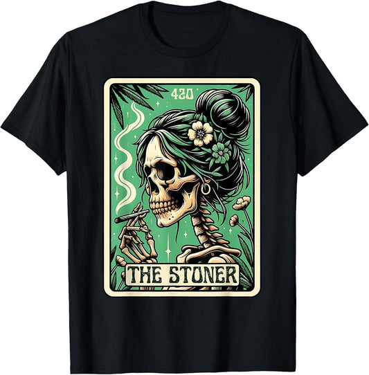 Tarot Card The Stoner Weed Lover Skeleton Cannabis 420 T-Shirt