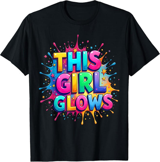 This Girl Glows Colorful 90s 80s Rainbow Colors T-Shirt