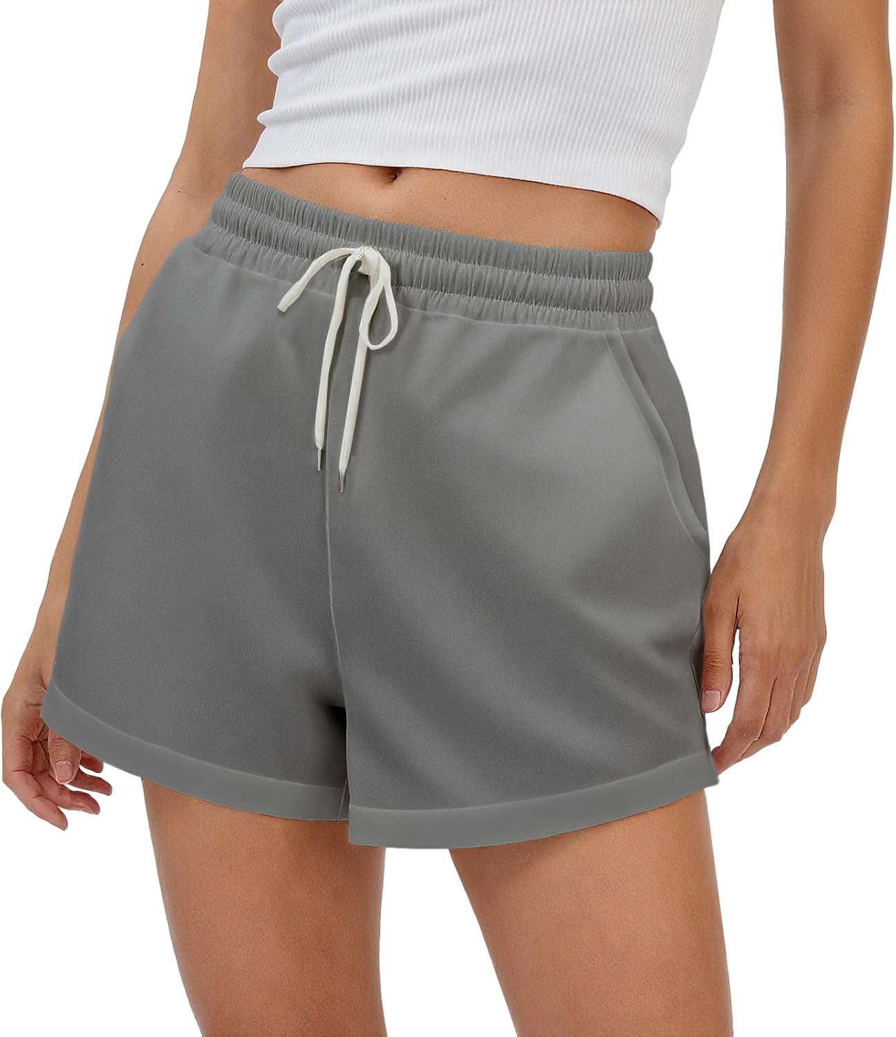 White Shorts for Women Lightweight Comfortable Athletic Shorts with Pockets Women Elastic Waist Cute SweatShorts
