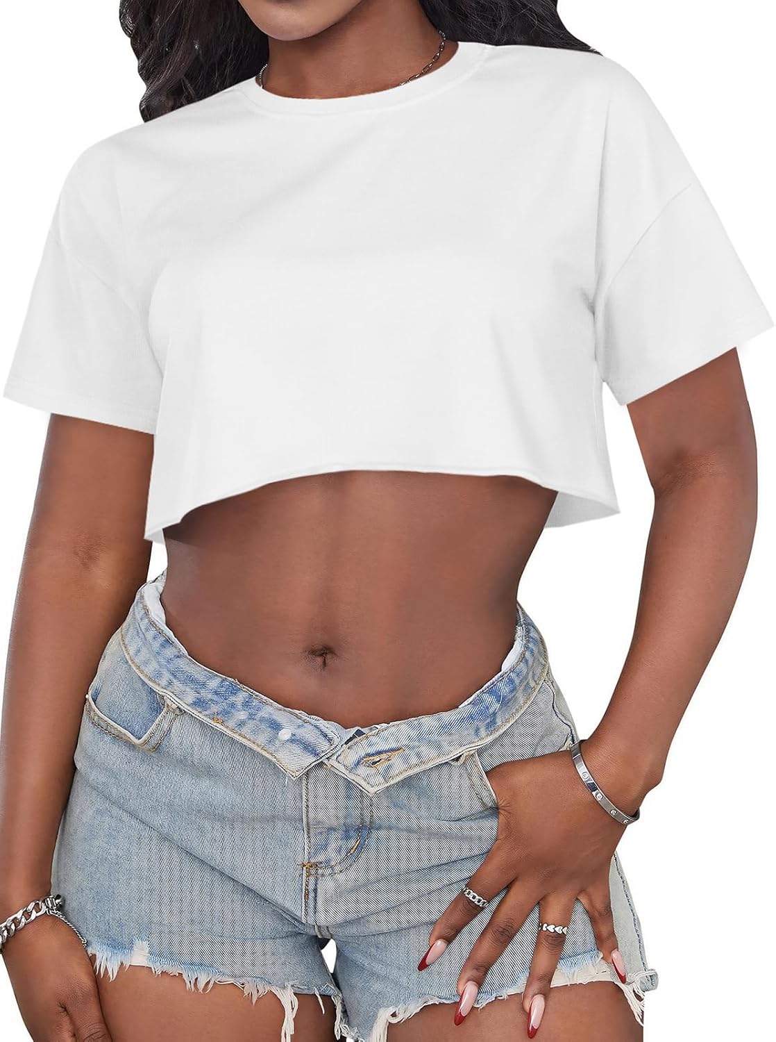 Crop Tops for Women Casual Short Sleeve T Shirts Summer Basic Top Crew Neck Oversized Cropped Tees 2026