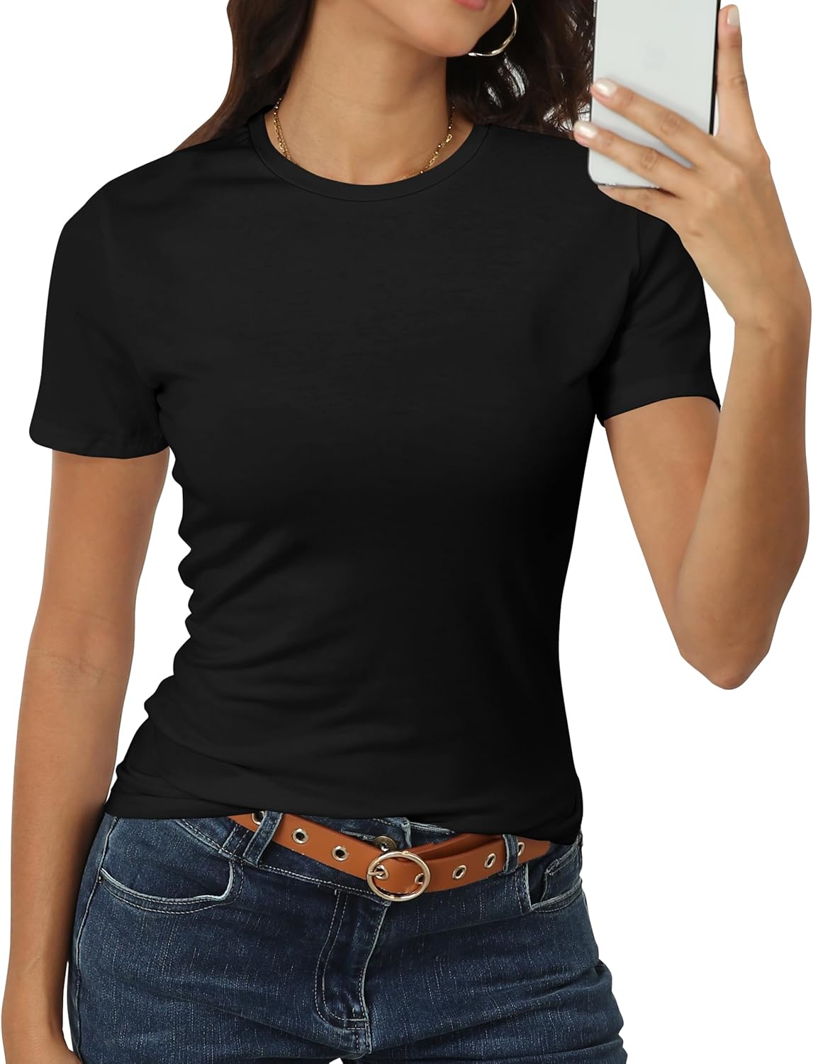 Women Short Sleeve Crew Neck Tops Classic-Fit Breathable Basic Shirts Casual Summer Tshirt Tee