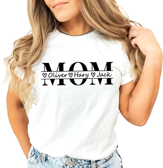 Custom Mom Shirt with Kids Names Personalized Mama Shirt for Women Momma Tshirt for Mom Birthday Gifts for Women