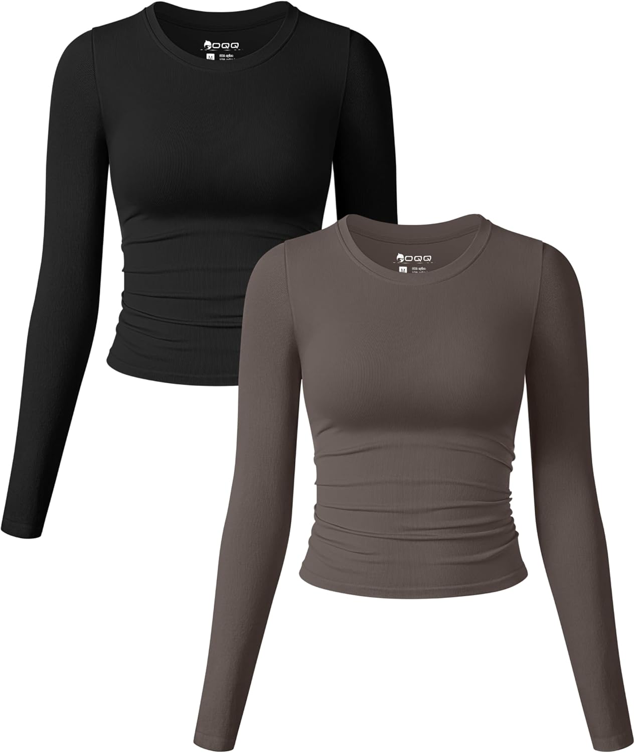 Womens 2 Piece Shirts Long Sleeve Crew Neck Ruched Stretch Basic Fitted Tee Shirts Tops