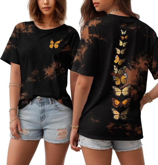 Tie Dye Shirt Women - Novelty Tie Dye T Shirt Short Sleeve Round Neck Casual Trendy Graphic Tee for Girls