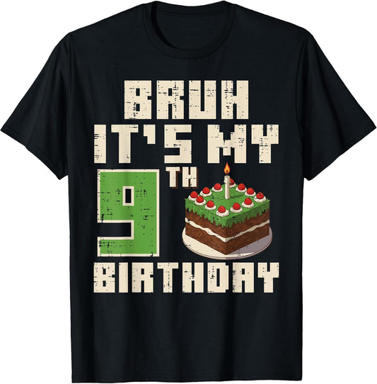 9th Birthday Pixel Gaming 9 Year Old Gamer Bday Boys Kids T-Shirt