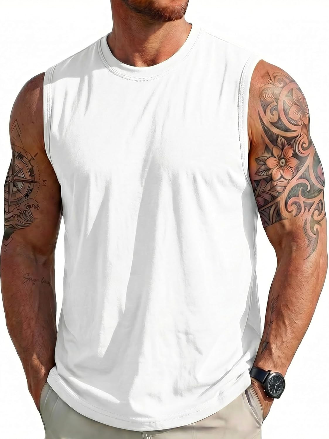 Men's Sleeveless Shirts Workout Tank Top Cotton Gym Muscle Shirt Moisture Wicking Athletic Summer Sleeveless Top