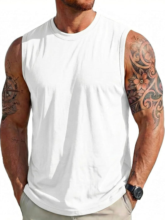 Men's Sleeveless Shirts Workout Tank Top Cotton Gym Muscle Shirt Moisture Wicking Athletic Summer Sleeveless Top