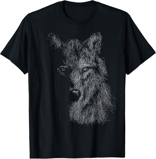 Wolf Scribble Head Art Face Sketch for Lover Wolves Wildlife T-Shirt