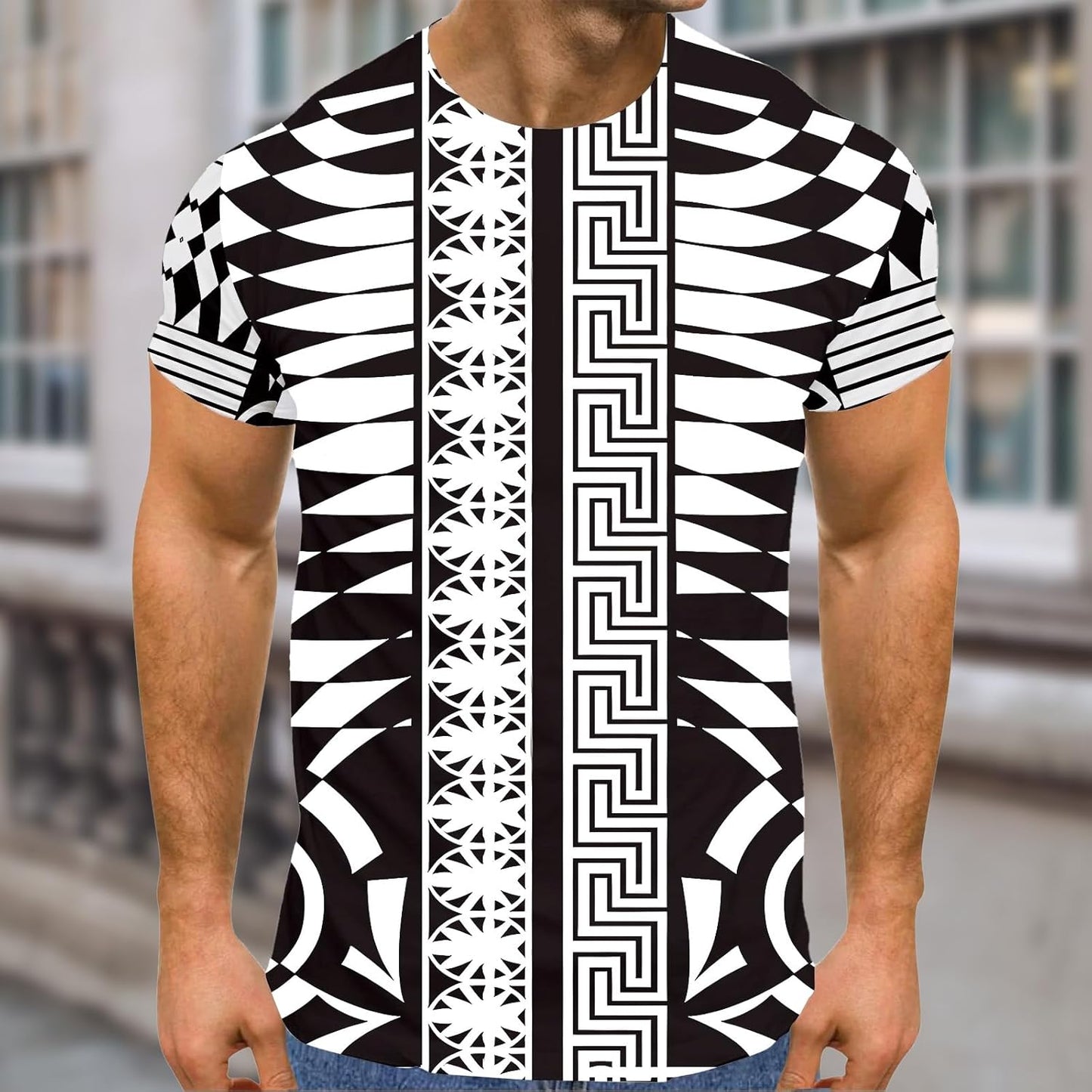 Mens Graphic T Shirt Geometric Printed Crew Neck Short Sleeve Casual Streetwear Fashion Tee Daily Outfit Top
