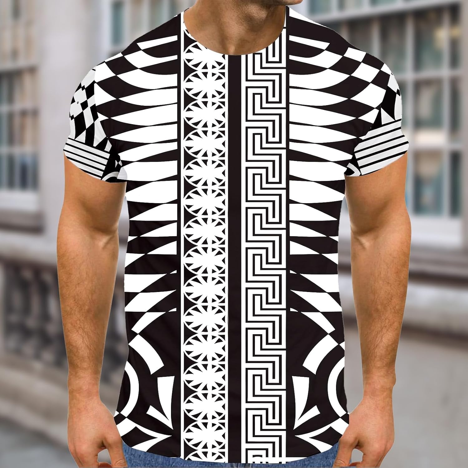 Mens Graphic T Shirt Geometric Printed Crew Neck Short Sleeve Casual Streetwear Fashion Tee Daily Outfit Top