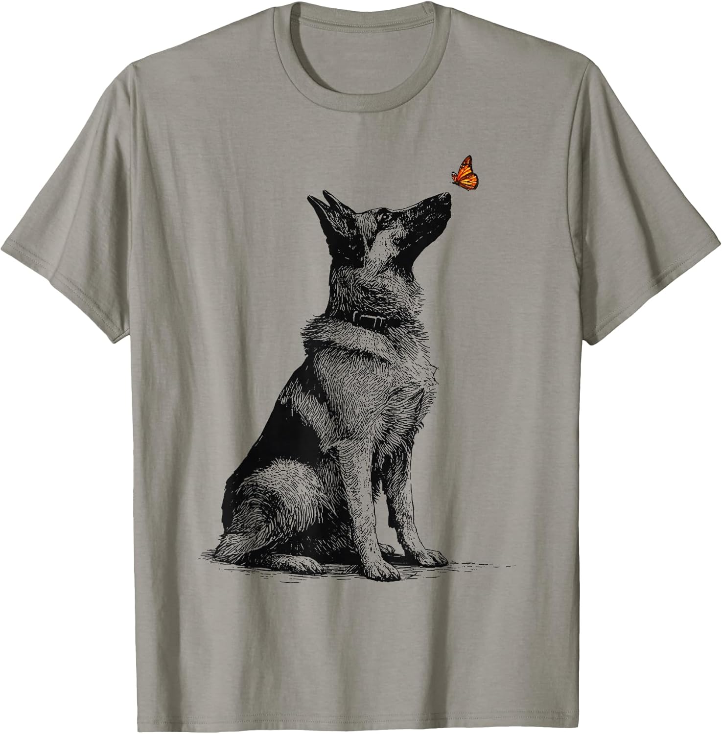 German Shepherd with Butterfly Minimalist Dog Lover Design T-Shirt