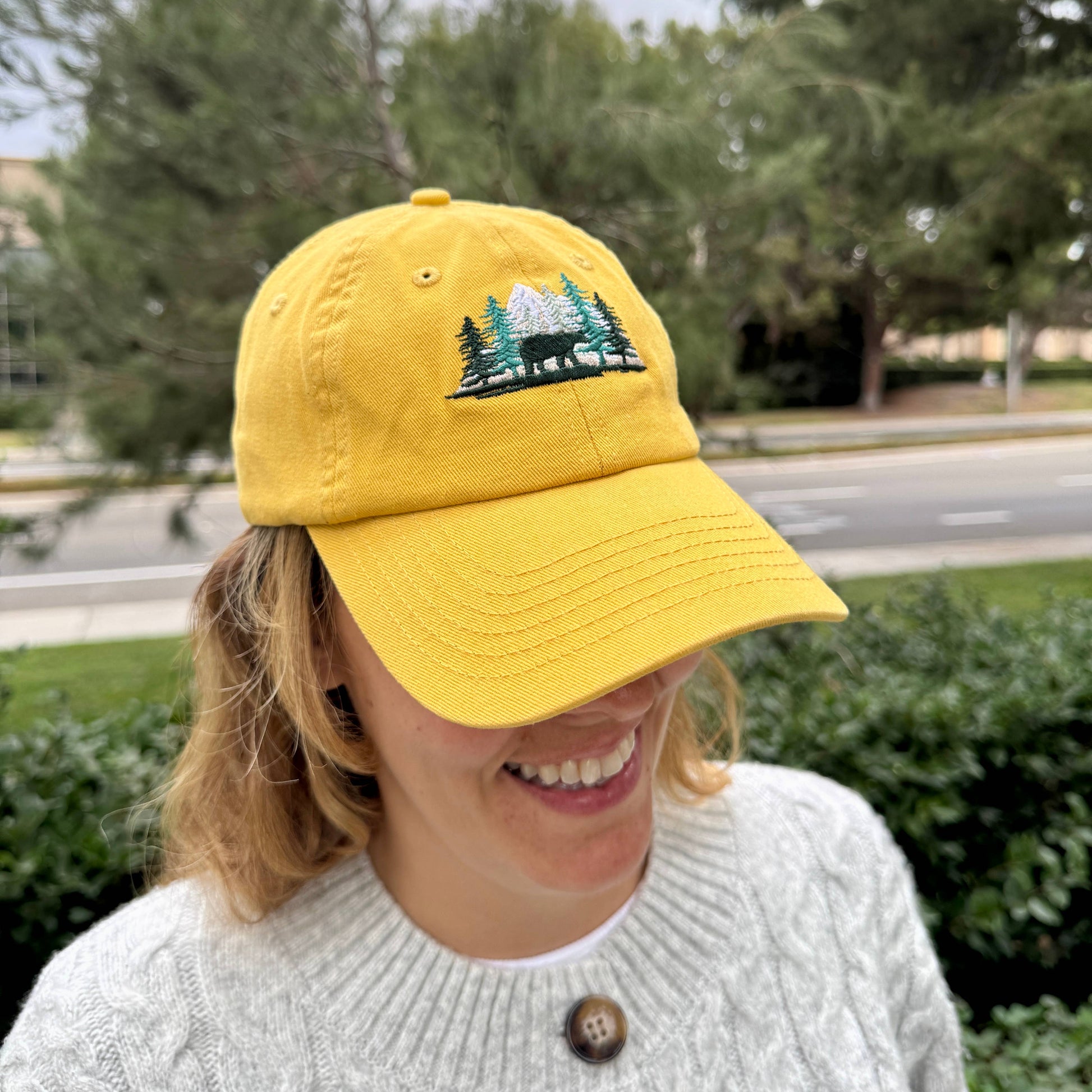 Mountain Forest Bear Hat Embroidered Nature Cap