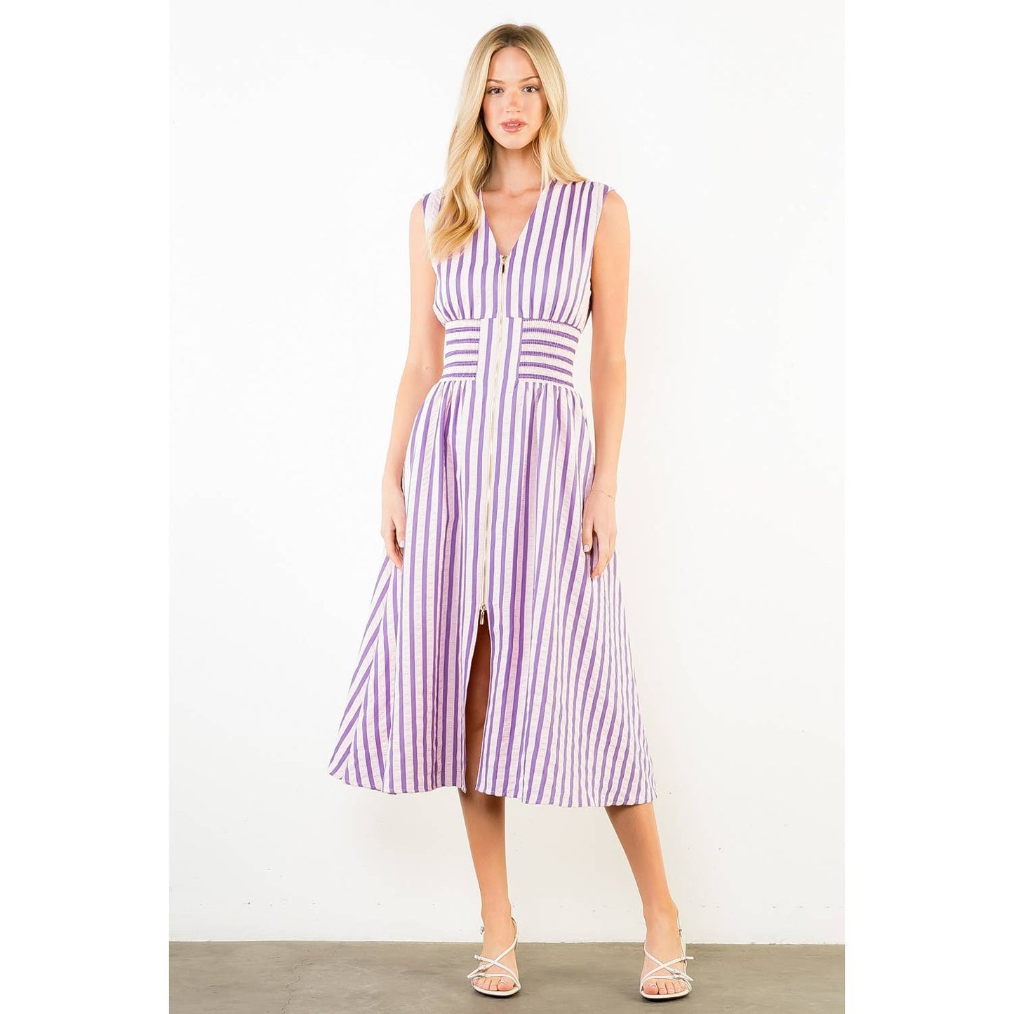 Sleeveless Vertical Stripes Zippered Dress