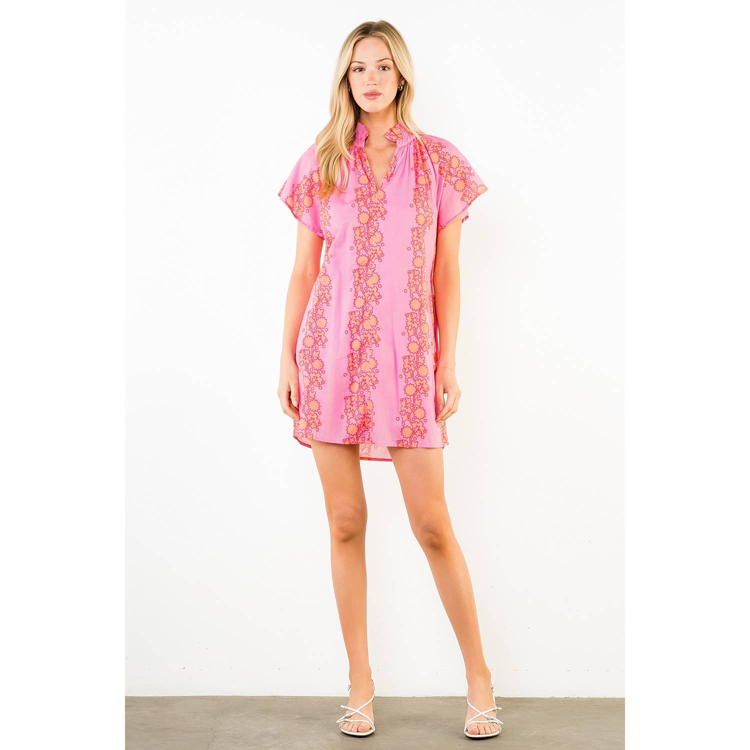Short Sleeve Floral Pattern V-Neck Dress