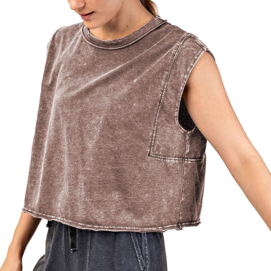 Acid Wash Tank Tops for Women Vintage Cropped Sleeveless Tee Summer Casual Cotton Shirts Workout Grunge Streetwear