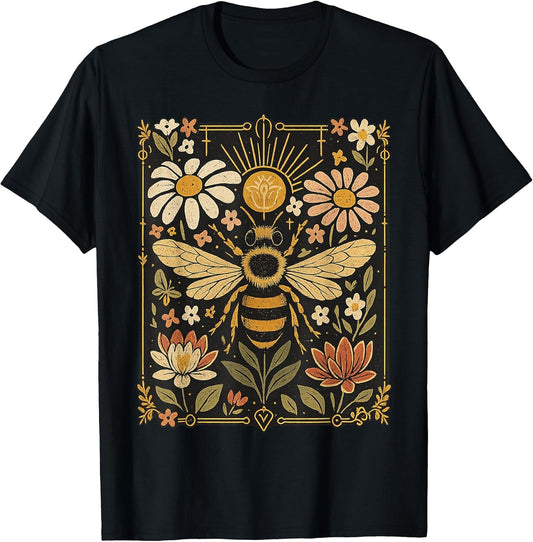 Vintage Bee Tarot Card Floral Bees Cottagecore Aesthetic T-Shirt