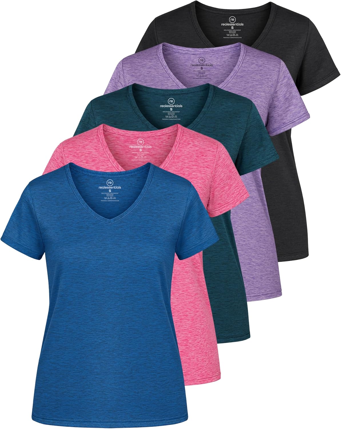 5 Pack: Women's Dry-Fit Short Sleeve V Neck T Shirt Workout Fitness Yoga Top Tee (Available in Plus Size)