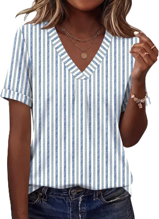 Womens Tops Short Sleeve Shirts for Women V Neck Business Casual Tunic Spring Fashion Clothes 2026
