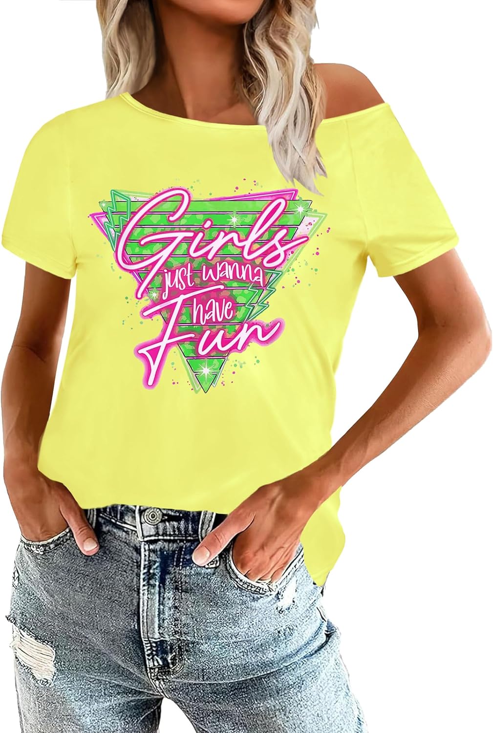 80s Shirts for Women Retro Off The Shoulder Top Disco 80s 90s Theme Party Outfit