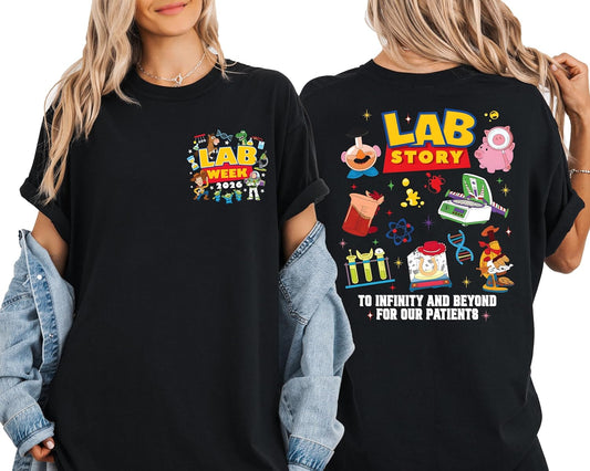 Lab Week 2026 Shirt, Lab Story Shirt, Medical Science T-Shirt, to Infinity and Beyond for Our Patients, Laboratory Gift Tee, Laboratory Tech Team T-Shirt Multicolor