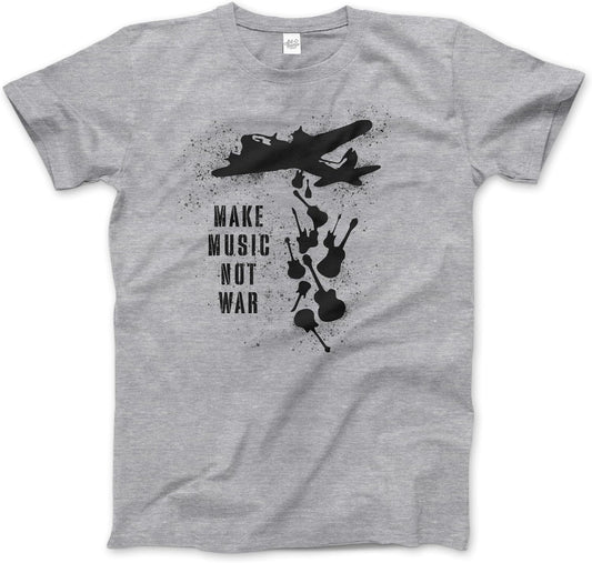 Banksy Make Music Not War Street Art T-Shirt (Adults, Kids, Short & Long Sleeve) Grey