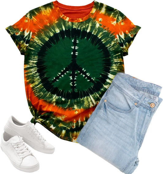 Women Hippie Shirt Peace Love 60s 70s Shirt Peace Sign Tshirts Tie Dye Inspirational Vintage Hippie Style Tee Tops