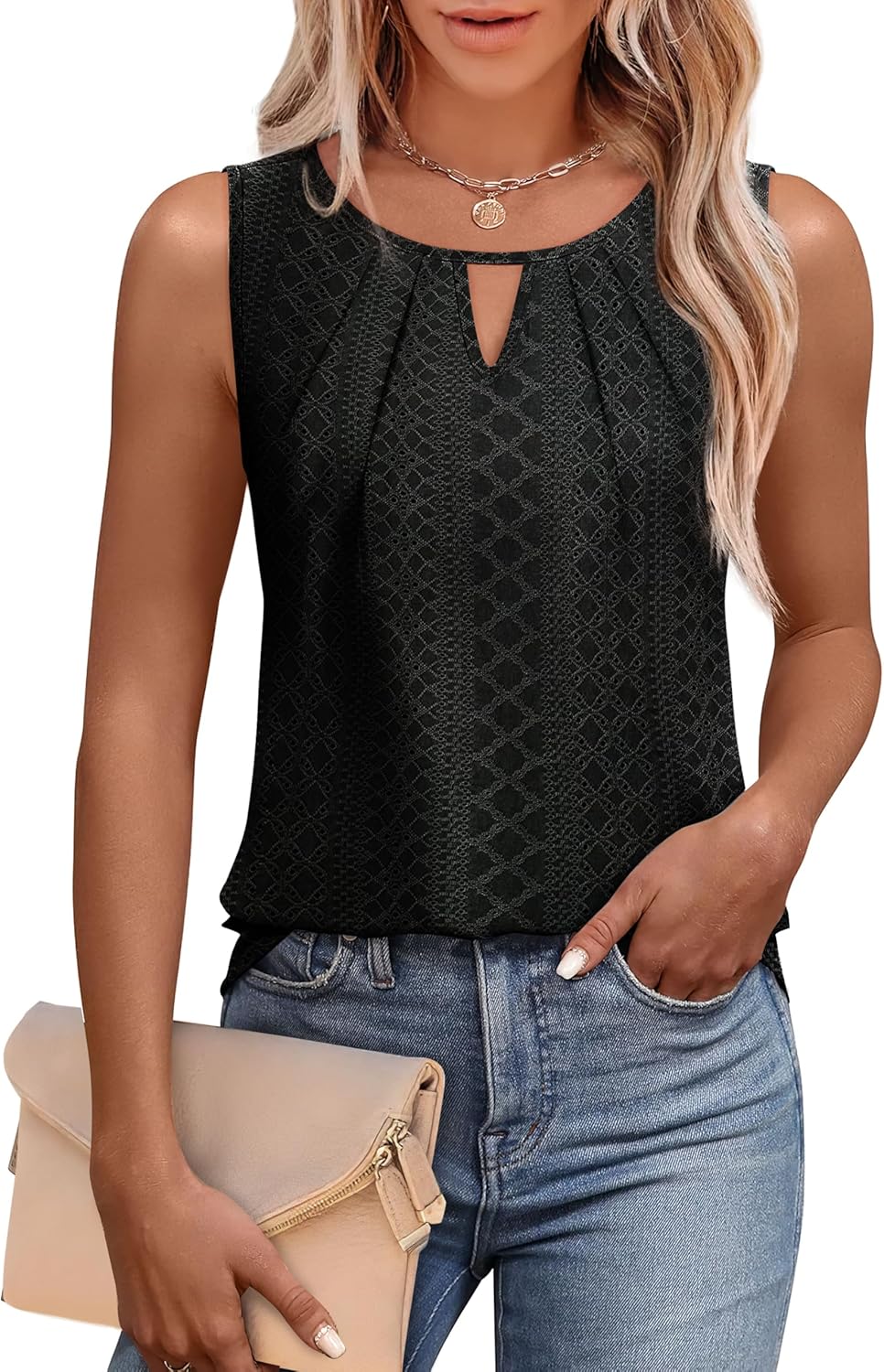 Womens Tank Tops Loose Fit Casual Sleeveless Tops Keyhole Neck Trendy Summer Tops Flowy Clothes Outfits 2026