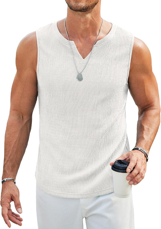 Men's Casual Tank Tops Knit V Neck Sleeveless T Shirts 2 Pack Summer Beach Lightweight Muscle Tee