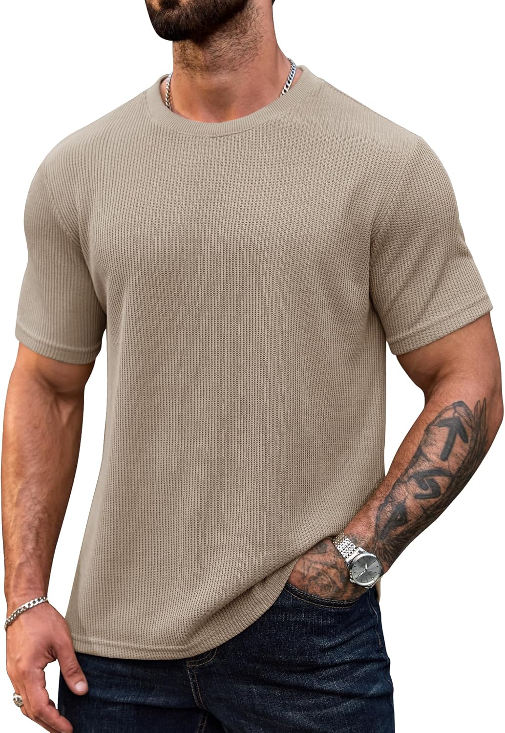 Men's Knitted Textured Tshirt Summer Casual Short Sleeve Tee (S-XXL)