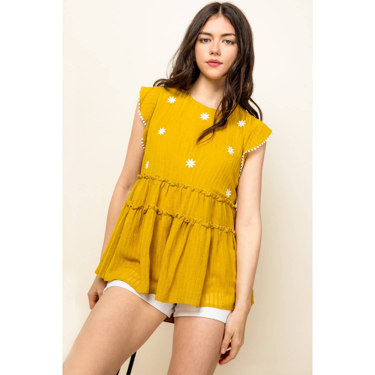 Embroidered Tiered Babydoll Top