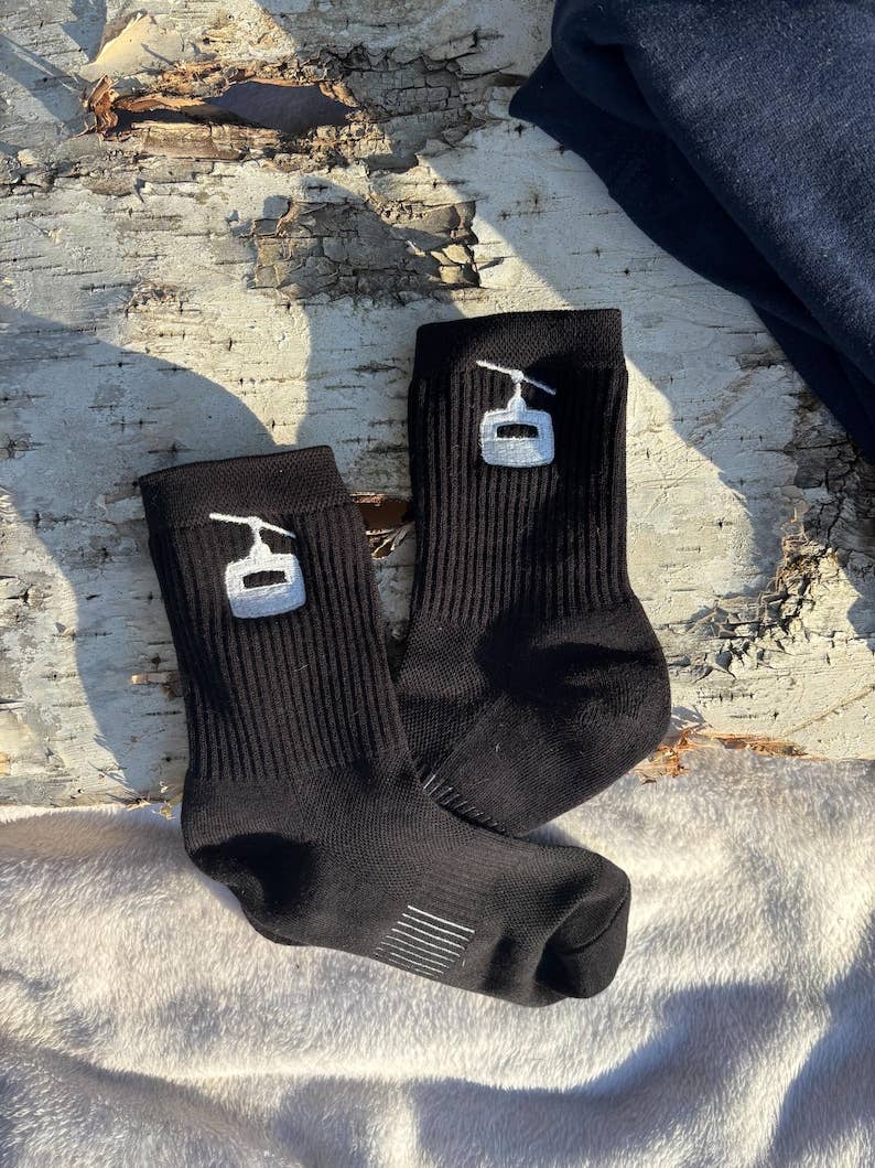 Embroidered Gondola Ski Lift Ski Snowboard Socks: Winter Sports Gift