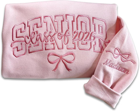 Personalized Embroidered Senior Sweatshirt Class of 2026, Custom Graduation Hoodie, School Shirt for Her or Him