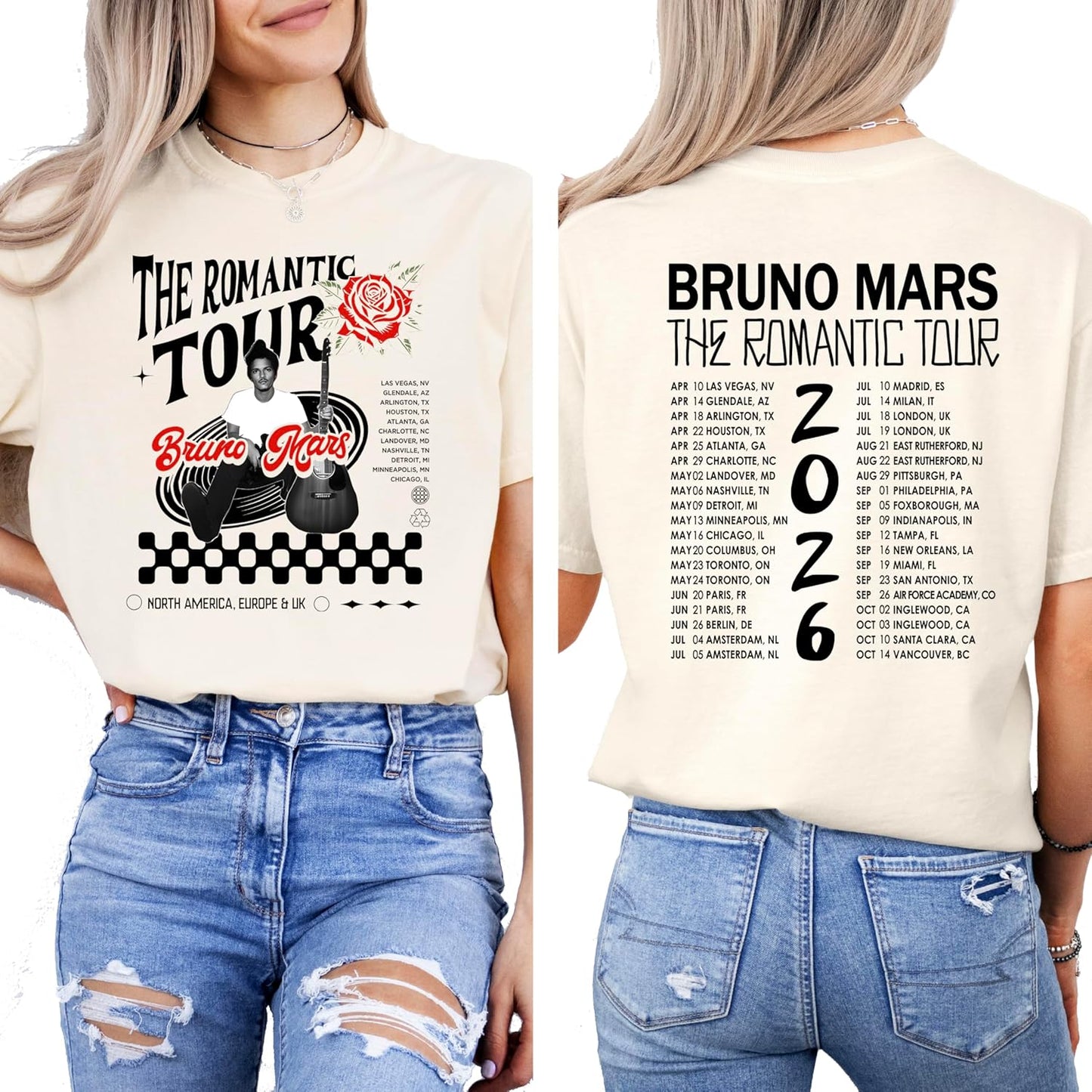 Romantic Tour 2026 Concert Shirt, Music Fan T-Shirt, Bruno Merch Front and Back Tee Ivory