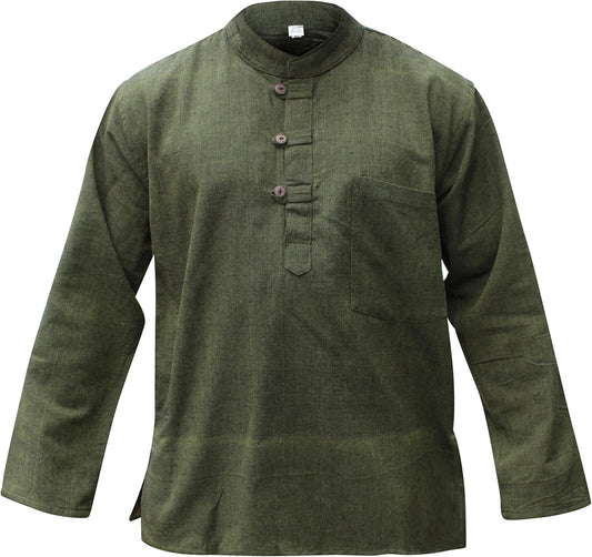 Men’s Plain Hemp Cotton Long Sleeve Boho Festival Hippie Grand Dad Shirt