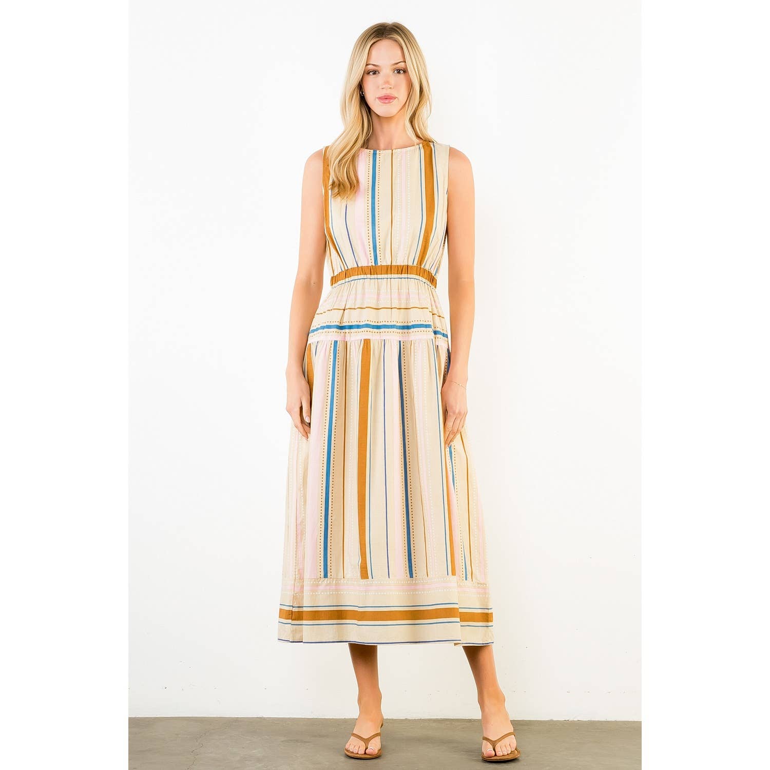 Sleeveless Stripe Midi Dress