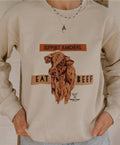 Tan Eat Beef Support Ranchers Crewneck | 50/50 Cotton
