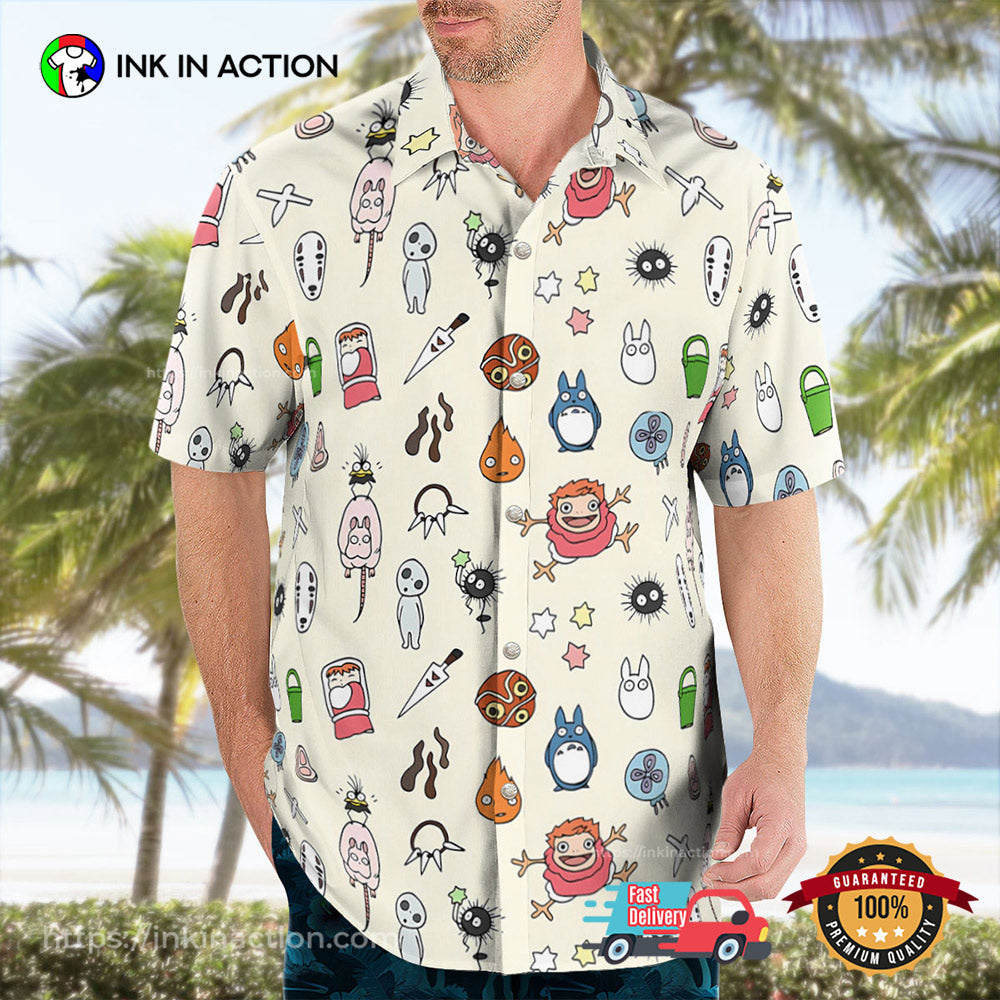 Anime Studio Ghibli Mini Characters Button Up Hawaiian Shirt