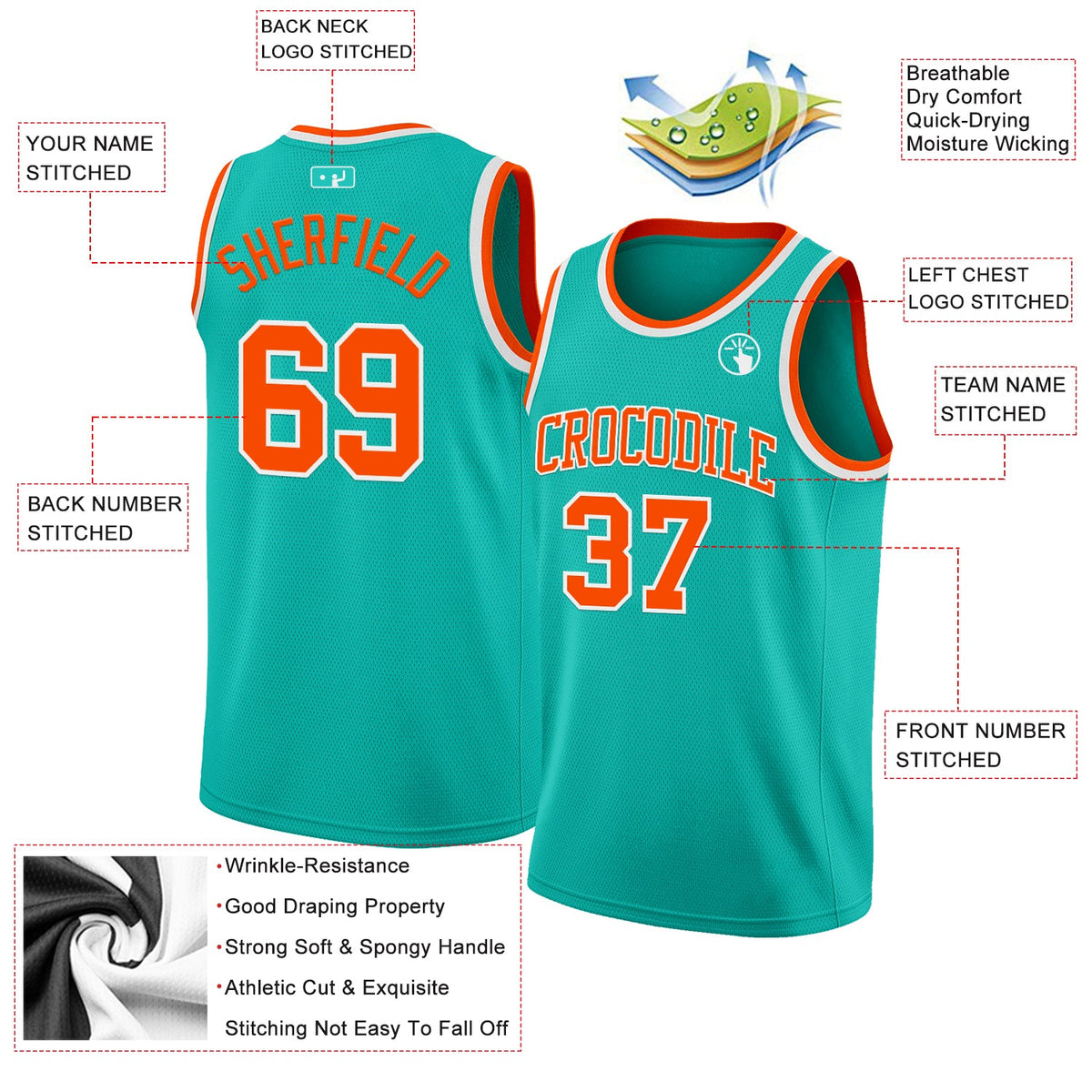 Custom Aqua Orange-White Authentic Basketball Jersey