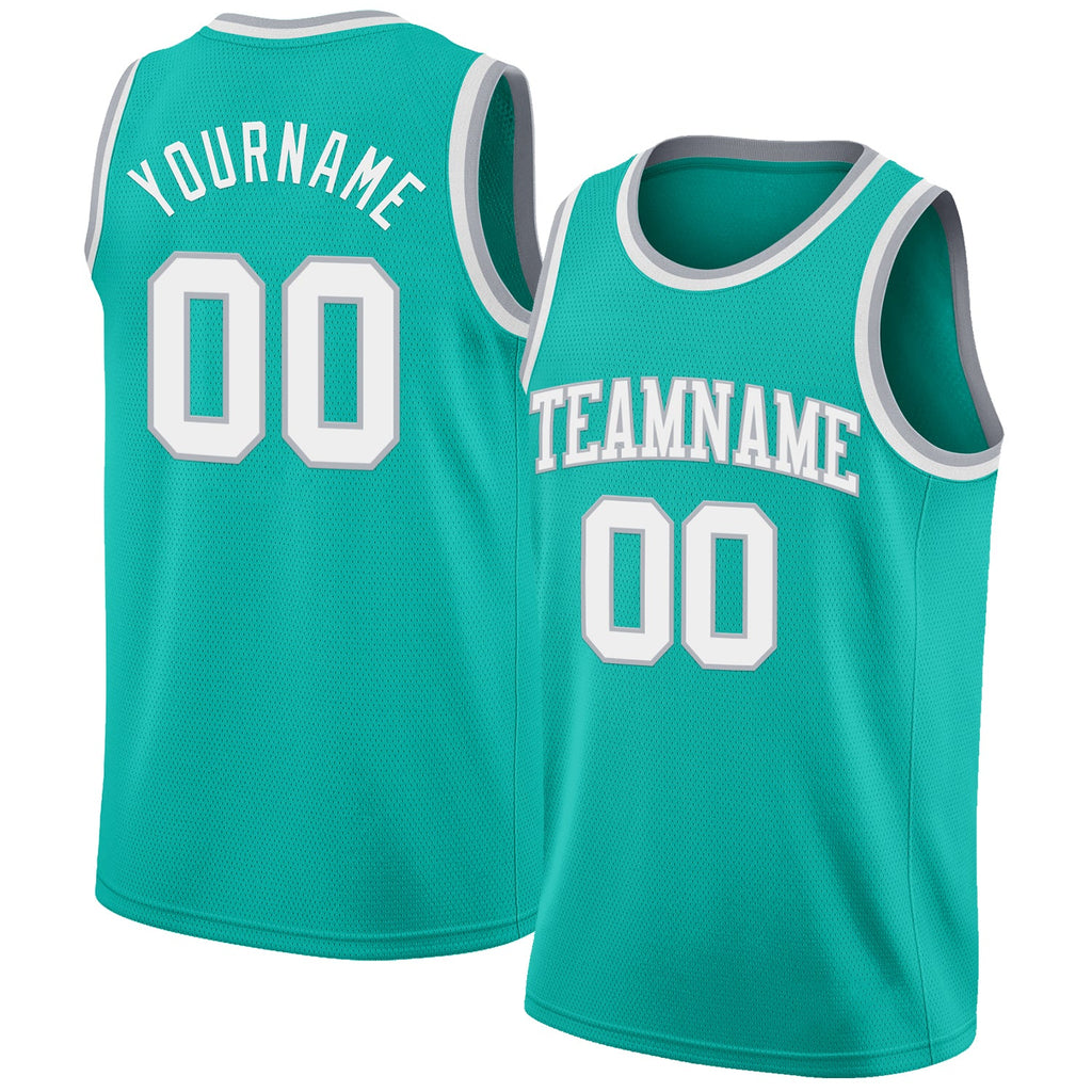 Custom Aqua White-Gray Authentic Basketball Jersey