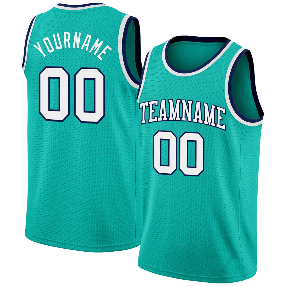 Custom Aqua White-Navy Authentic Basketball Jersey