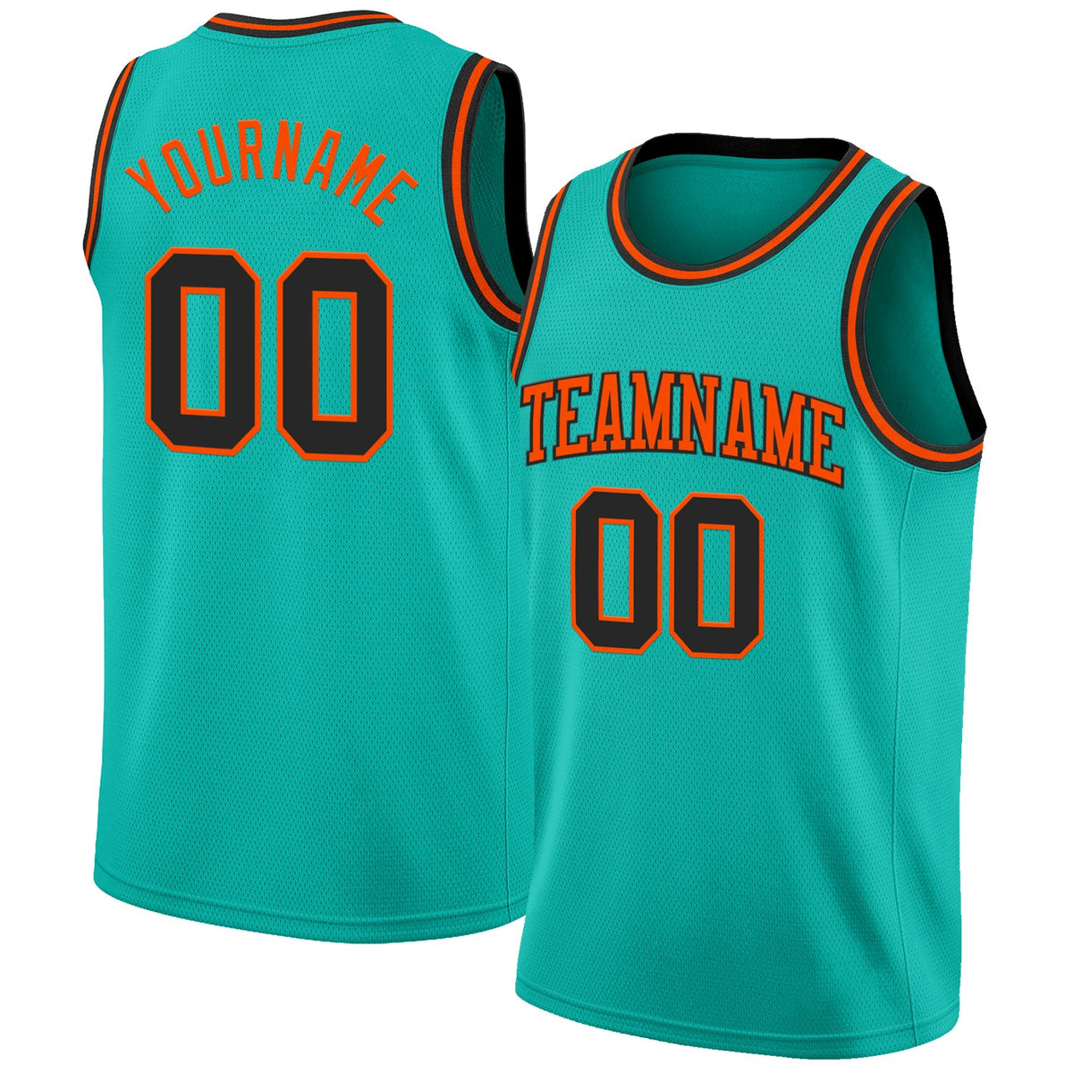 Custom Aqua Black-Orange Authentic Basketball Jersey