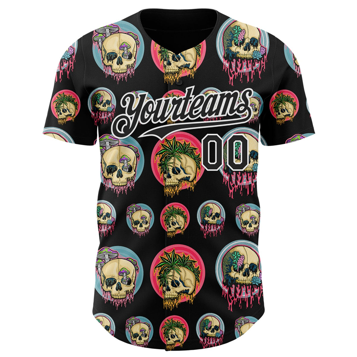Custom Black White 3D Illymakes Drippy Skulls Authentic Baseball Jersey
