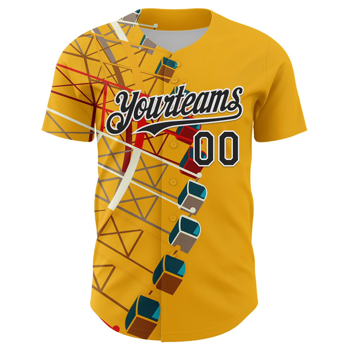 Custom Gold Black-White 3D Nikita Fraser Ferris Wheel Authentic Baseball Jersey