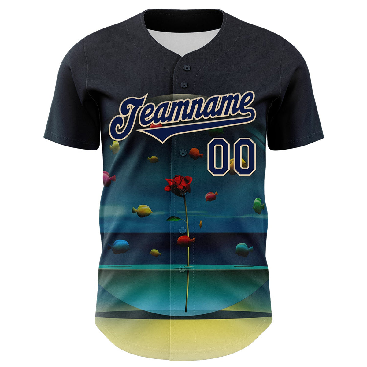 Custom Blue Navy-City Cream 3D Marcel Caram The Round Aquarium Blue Version Authentic Baseball Jersey