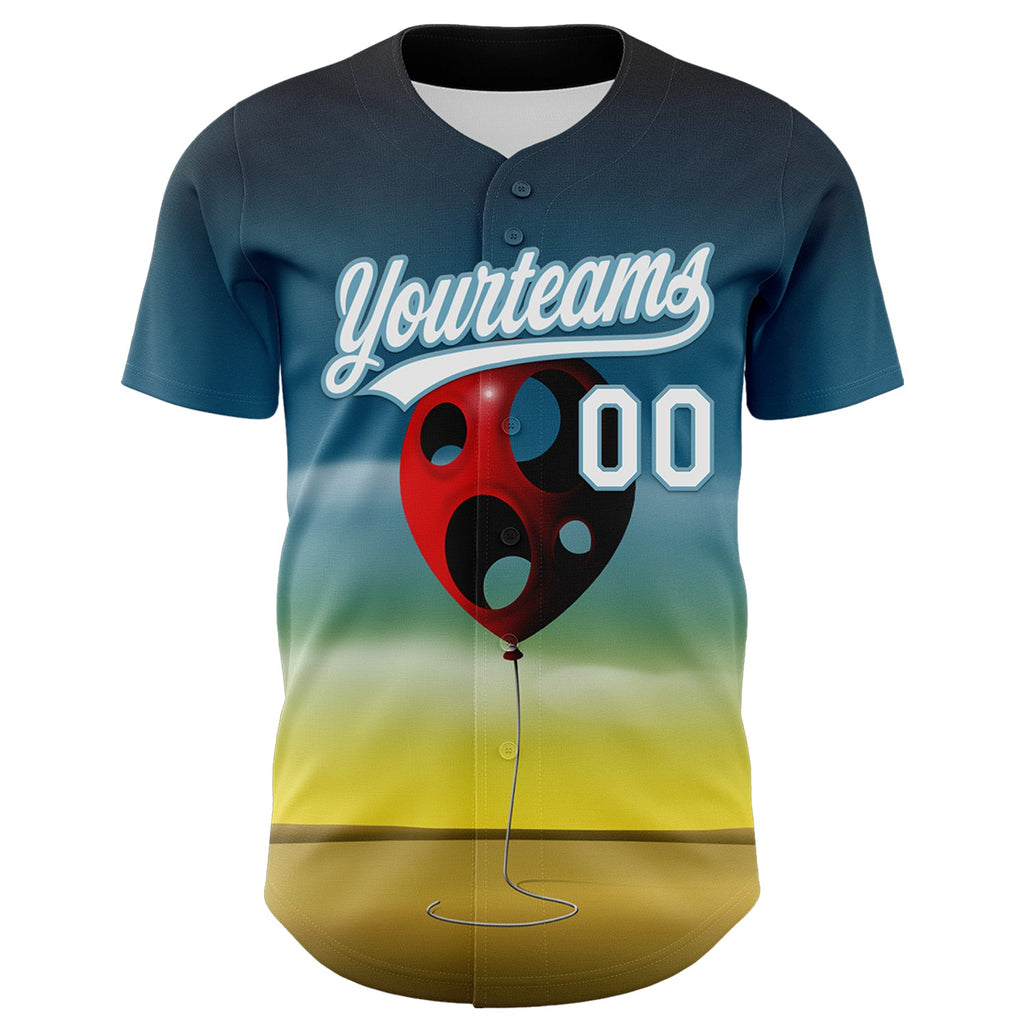 Custom Blue White Yellow-Shadow Blue 3D Marcel Caram Leaked Ballon Authentic Baseball Jersey