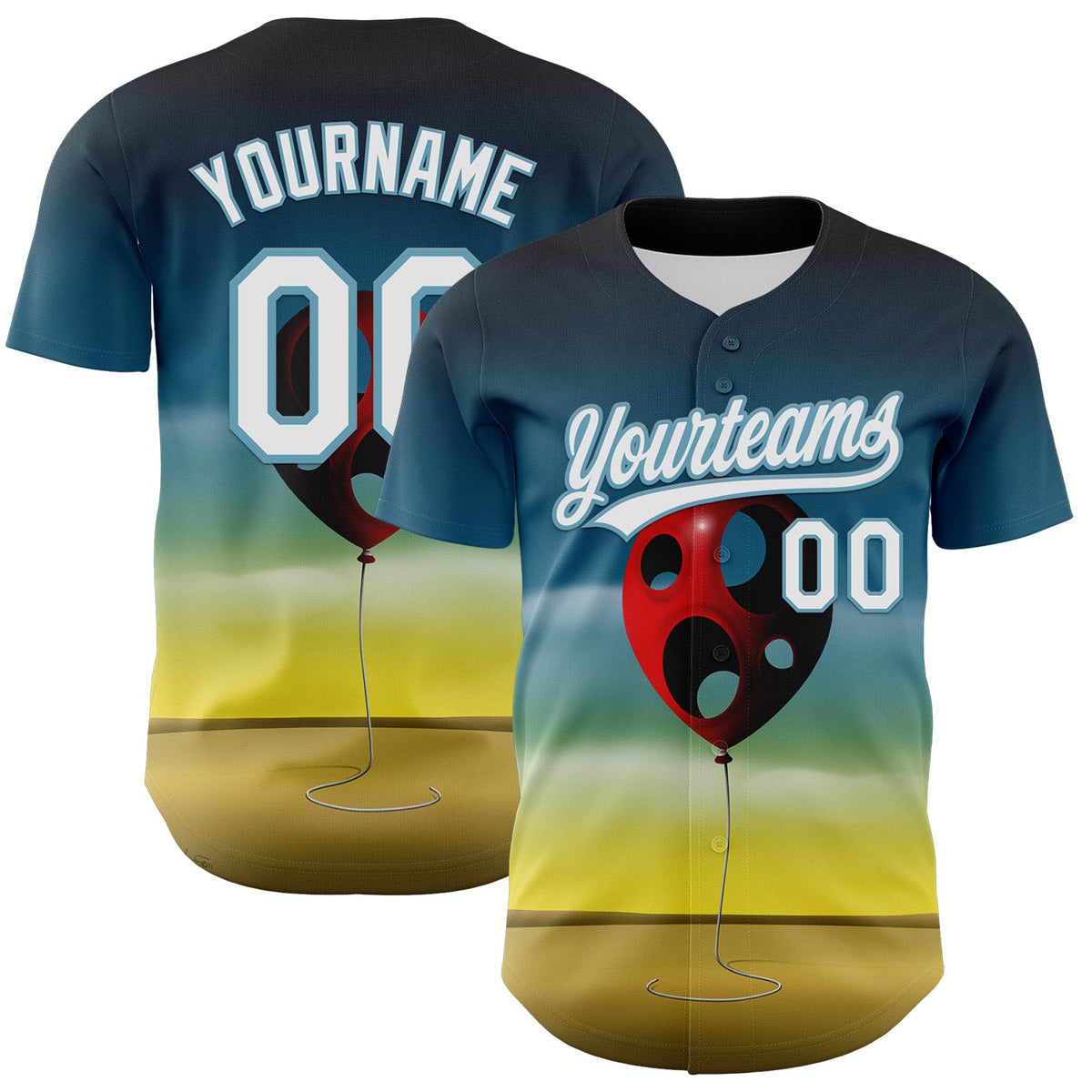 Custom Blue White Yellow-Shadow Blue 3D Marcel Caram Leaked Ballon Authentic Baseball Jersey