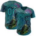 Custom Blue Teal-Black David Lozeau Turtle Buddy And Jelly Authentic Baseball Jersey