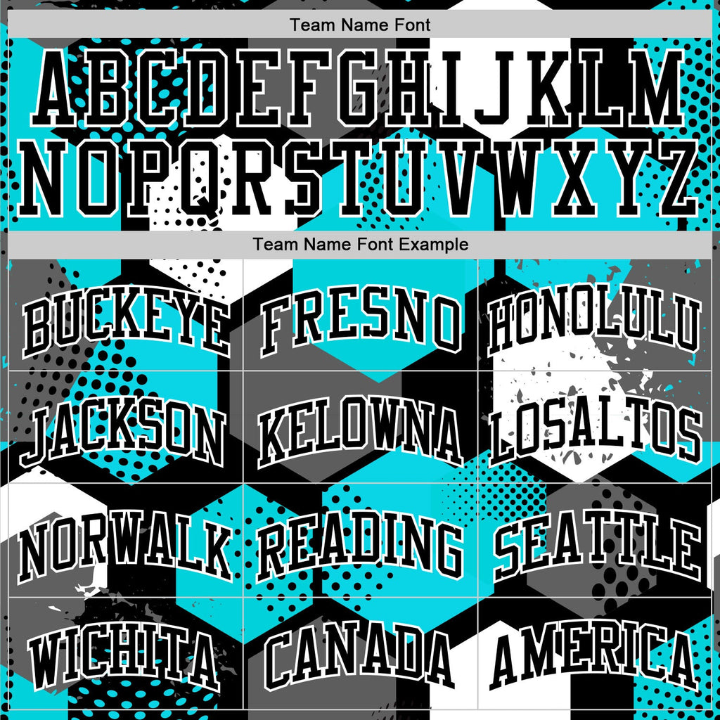 Custom Aqua Black-White Geometric Shape Round Neck Sublimation Basketball Suit Jersey