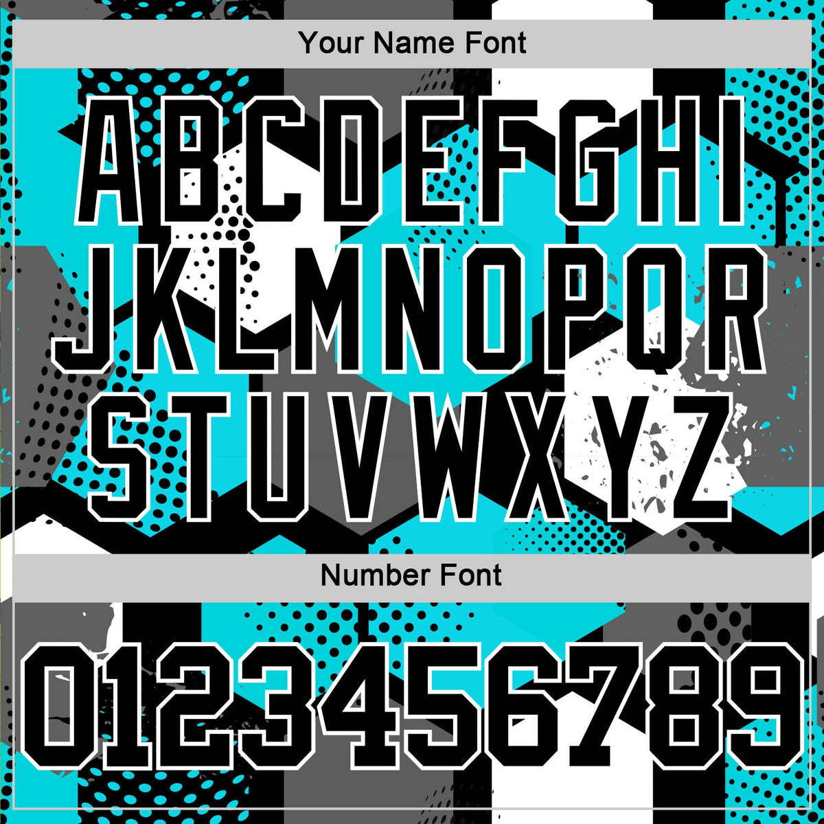 Custom Aqua Black-White Geometric Shape Round Neck Sublimation Basketball Suit Jersey