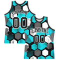 Custom Aqua Black-White Geometric Shape Round Neck Sublimation Basketball Suit Jersey